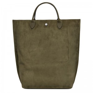 long champ Cabas M Tote Leather Női Kézitáska Khaki | HUSG9193