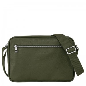 long champ Le FoulonnÉ M Camera Leather Férfi Crossbody Táska Khaki | HUEB7590