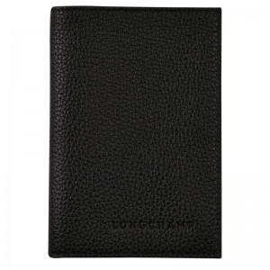 long champ Le FoulonnÉ Passport cover Leather Férfi Pouches Fekete | HUWN7282