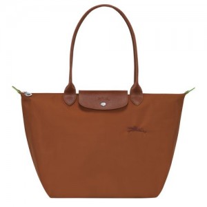 long champ Le Pliage Green L Tote Recycled canvas Női Válltáskák Cognac | HUMQ8815