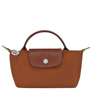 long champ Le Pliage Green with handle Recycled canvas Férfi Pouches Cognac | HUHA7317