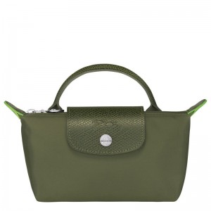 long champ Le Pliage Green with handle Recycled canvas Férfi Pouches Forest | HUJP7316