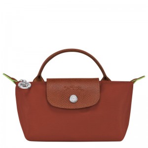 long champ Le Pliage Green with handle Recycled canvas Női Pouches Chestnut | HUNW8449