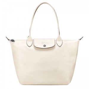 long champ Le Pliage Xtra M Tote Leather Női Válltáskák Ecru | HUQM8840