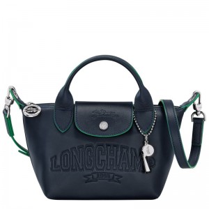 long champ Le Pliage Xtra XS Leather Női Kézitáska Sötétkék | HUPJ9195