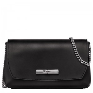 long champ Le Roseau Clutch Leather Női Pouches Fekete | HUQM8685