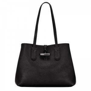 long champ Le Roseau Essential M Tote Leather Női Válltáskák Fekete | HUXY8861