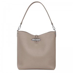 long champ Le Roseau M Shoulder Leather Női Válltáskák Clay | HUOK8849