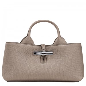 long champ Le Roseau S Leather Női Kézitáska Clay | HUSG9112