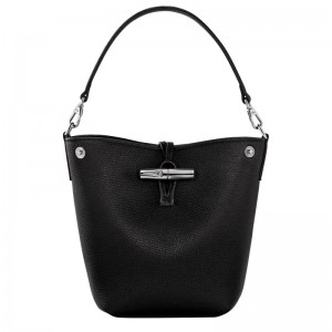 long champ Le Roseau XS Bucket Leather Női Crossbody Táska Fekete | HUFD8958