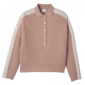 long champ Polo collar Knit Női Pulóver Nude | HUUZ7807