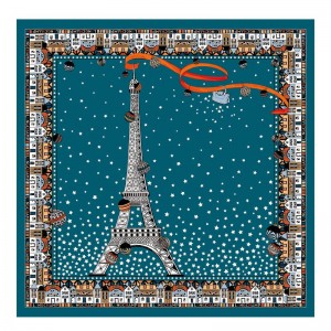 long champ Tour Eiffel NoËl Silk 50 Női Sál Páva | HUHA8097