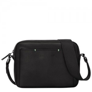 long champ sur Seine Camera Leather Férfi Crossbody Táska Fekete | HUGS7578