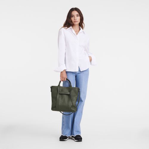 long champ 3D L Tote Leather Férfi Kézitáska Khaki | HUJP7453