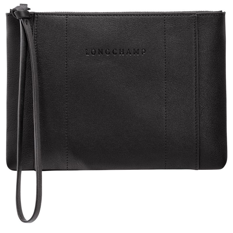 long champ 3D Leather Férfi Pouches Fekete | HUVR7310