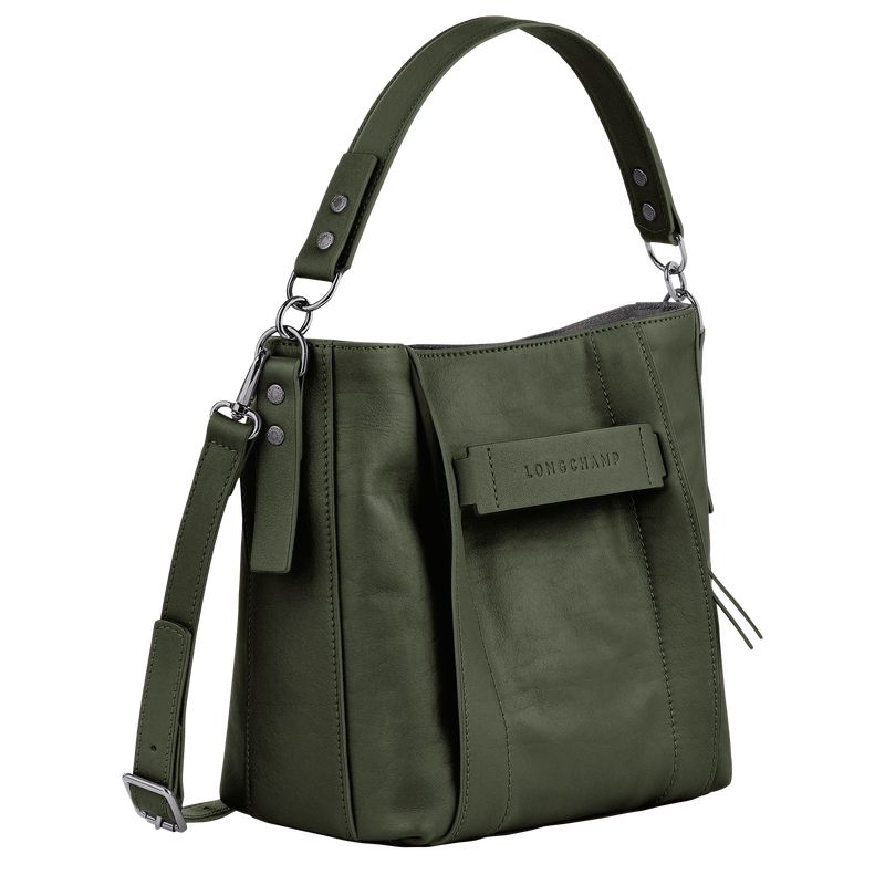 long champ 3D S Leather Női Crossbody Táska Khaki | HUBE8973