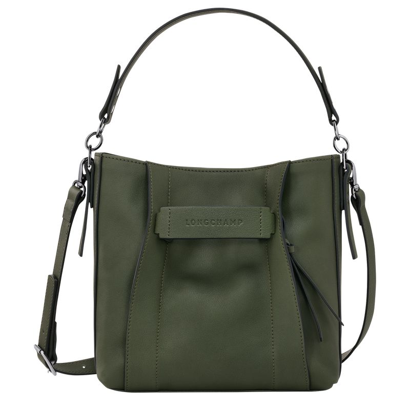 long champ 3D S Leather Női Crossbody Táska Khaki | HUBE8973