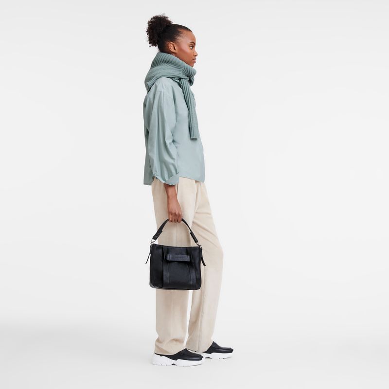 long champ 3D S Leather Női Crossbody Táska Fekete | HUMQ8970