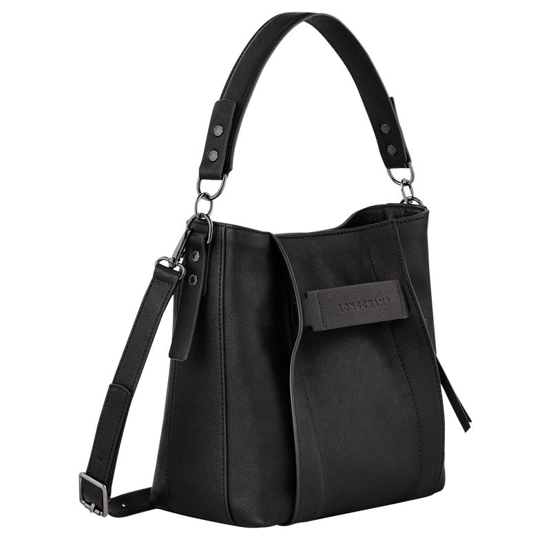 long champ 3D S Leather Női Crossbody Táska Fekete | HUMQ8970