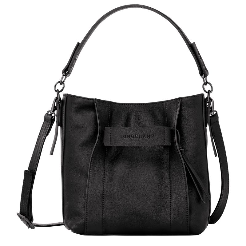 long champ 3D S Leather Női Crossbody Táska Fekete | HUMQ8970