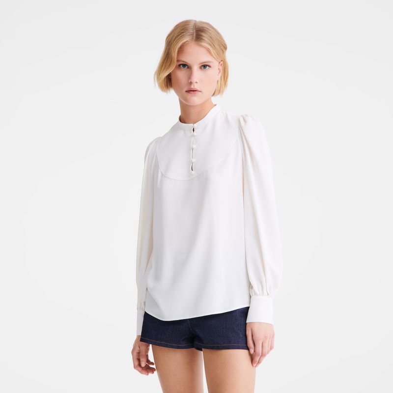 long champ Blouse Fluid crepe Női Blúz Ecru | HUKO7714