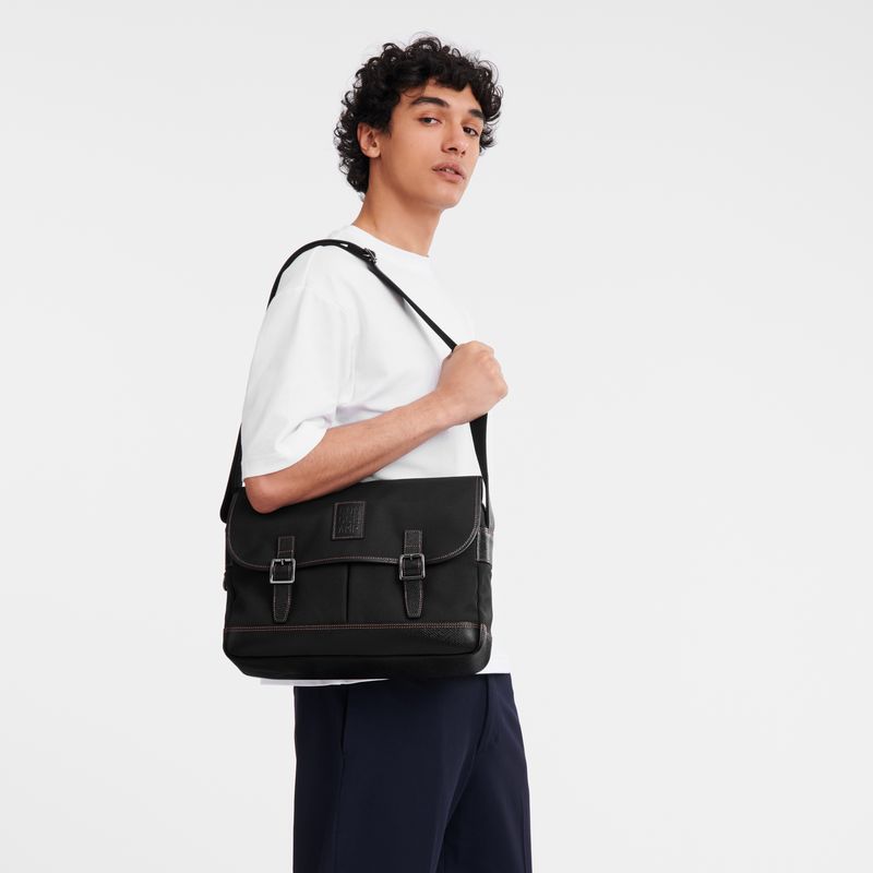 long champ Boxford L Recycled canvas Férfi Crossbody Táska Fekete | HURV7596