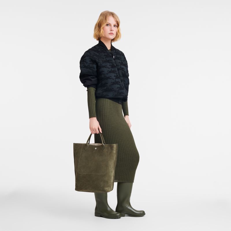 long champ Cabas M Tote Leather Női Kézitáska Khaki | HUSG9193