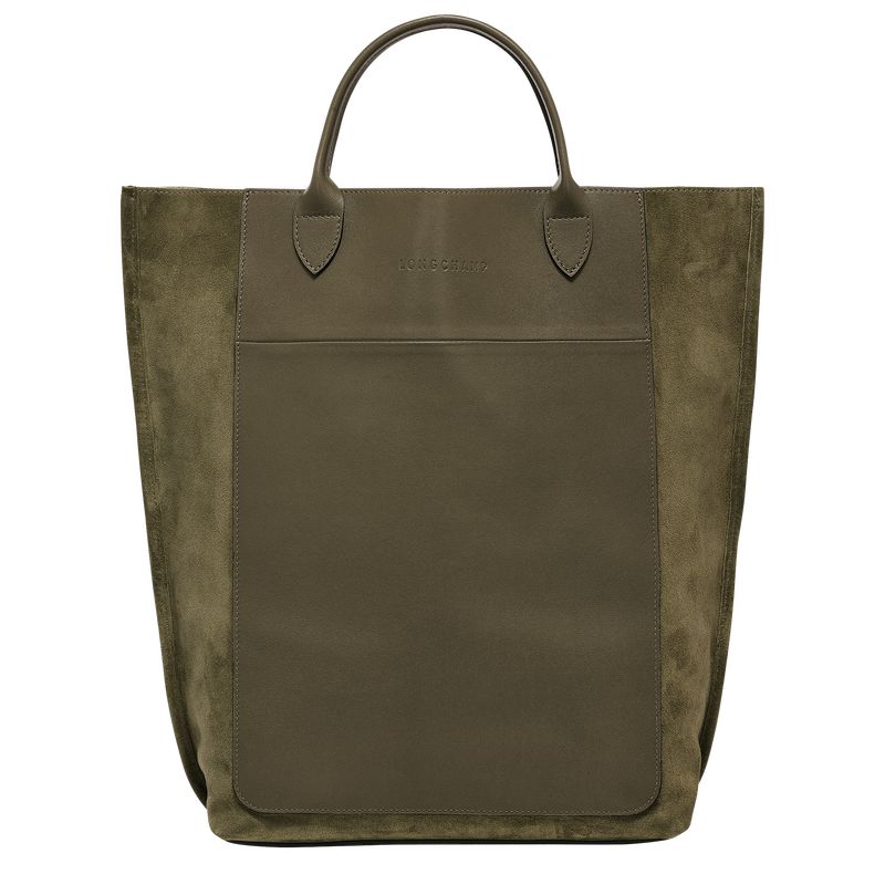 long champ Cabas M Tote Leather Női Kézitáska Khaki | HUSG9193