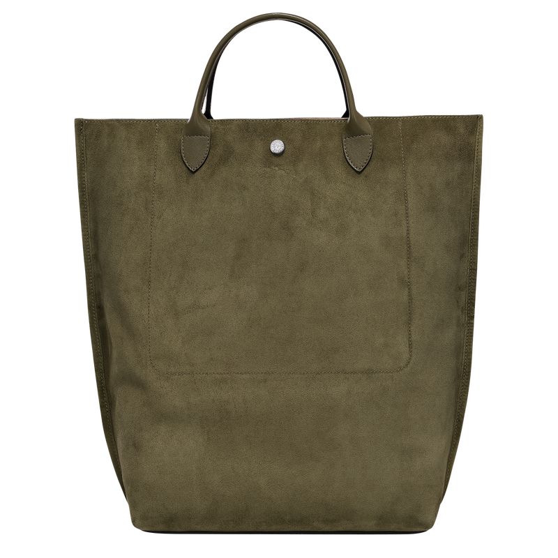 long champ Cabas M Tote Leather Női Kézitáska Khaki | HUSG9193