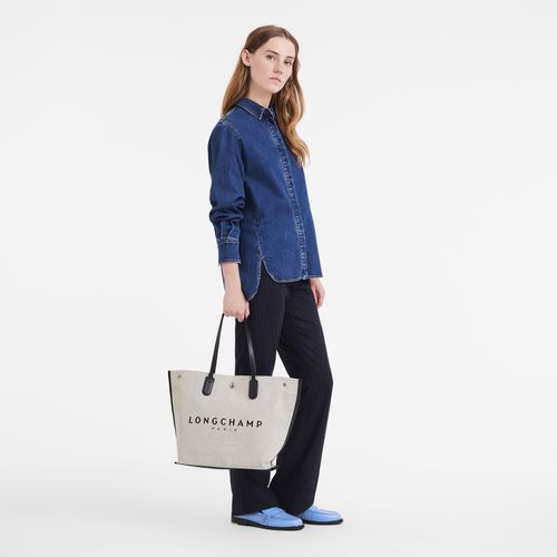 long champ Essential L Tote Canvas Női Válltáskák Ecru | HUAH8830