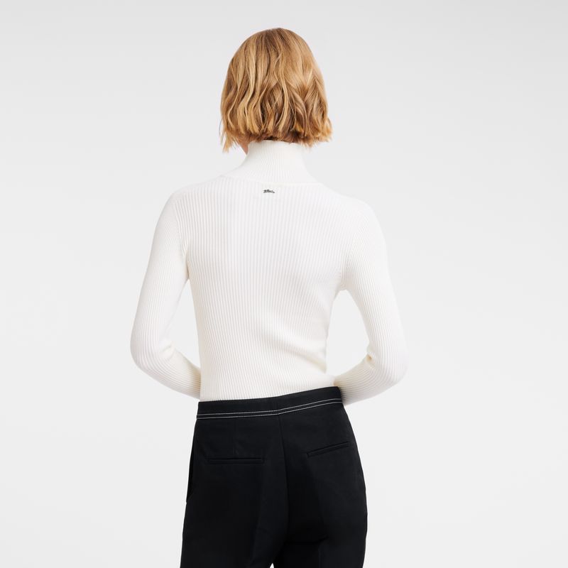 long champ High collar fitted Knit Női Pulóver Ecru | HUWN7802