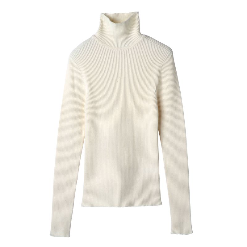 long champ High collar fitted Knit Női Pulóver Ecru | HUWN7802