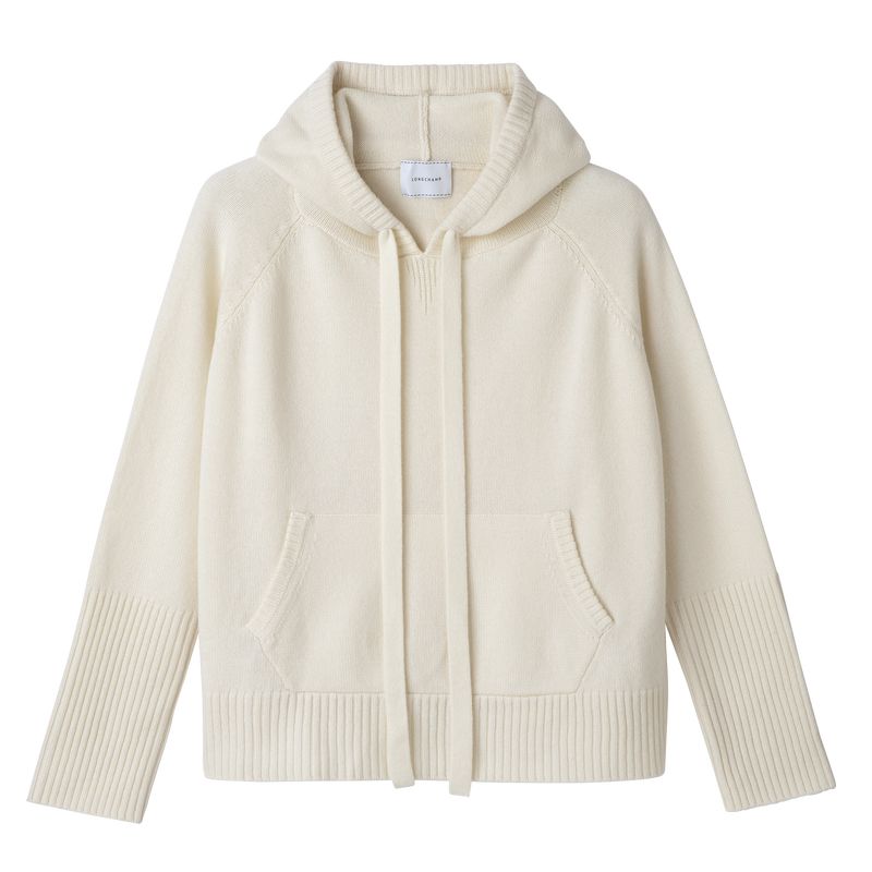 long champ Hoodie Knit Női Pulóver Ecru | HUDF7813