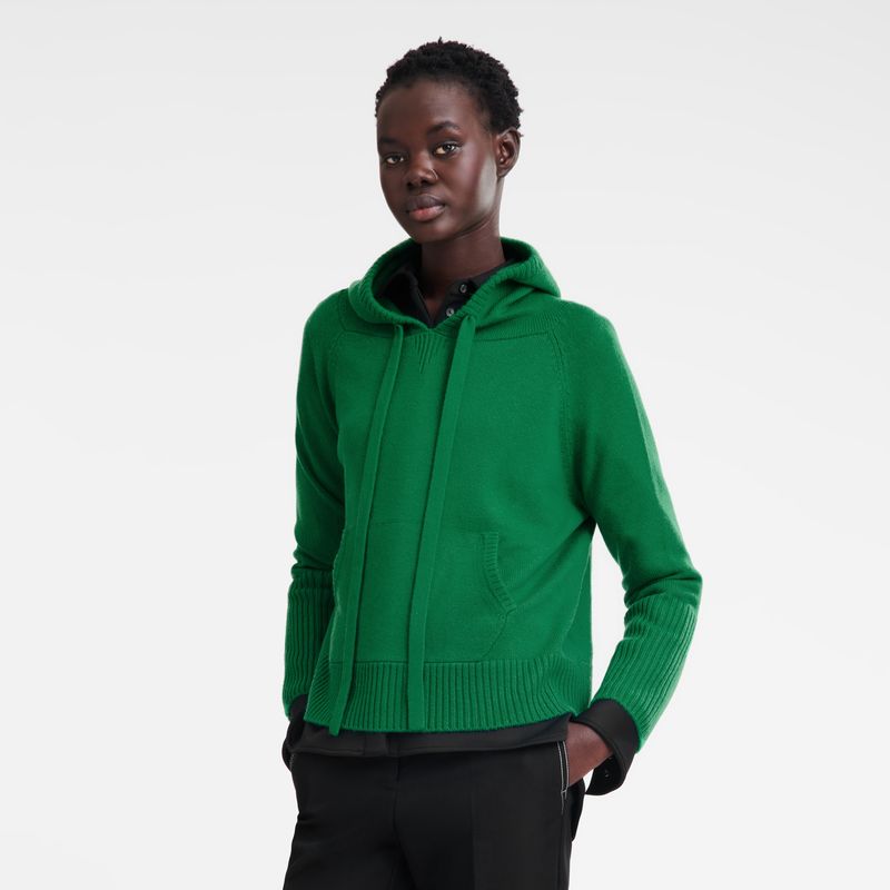 long champ Hoodie Knit Női Pulóver Zöld | HUFD7814