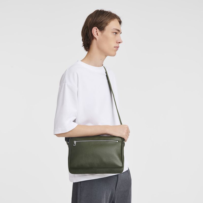 long champ Le FoulonnÉ M Camera Leather Férfi Crossbody Táska Khaki | HUEB7590