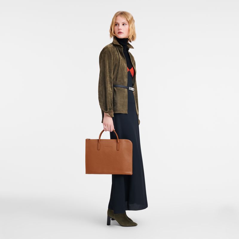 long champ Le FoulonnÉ S Leather Női Aktatáska Caramel | HUMQ8658