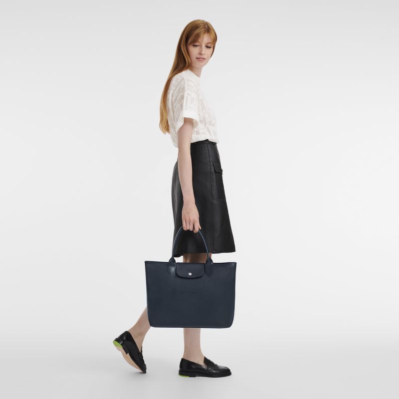 long champ Le Pliage City L Tote Canvas Női Kézitáska Sötétkék | HURV9253