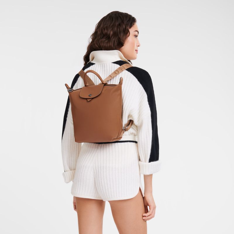 long champ Le Pliage Xtra S Leather Férfi Hátizsákok Cognac | HUHA7556