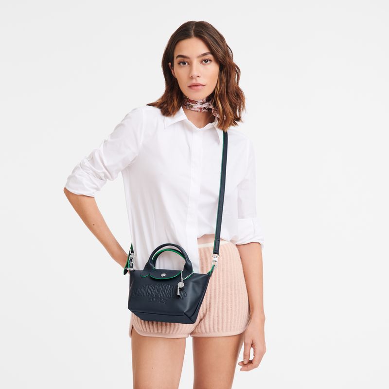 long champ Le Pliage Xtra XS Handbag Leather Női Mini Táskák Sötétkék | HUNW9388