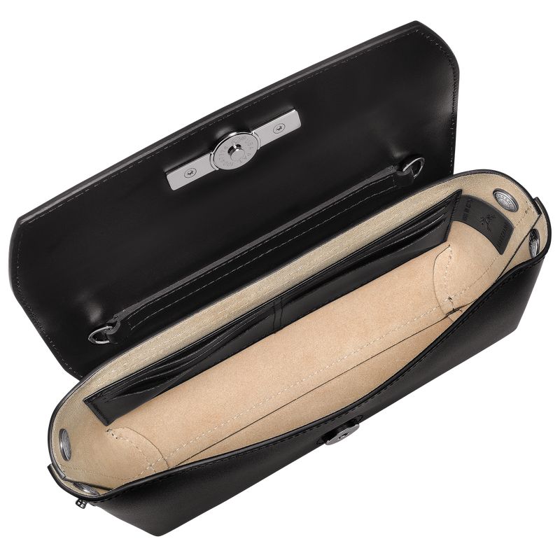 long champ Le Roseau Clutch Leather Női Pouches Fekete | HUQM8685