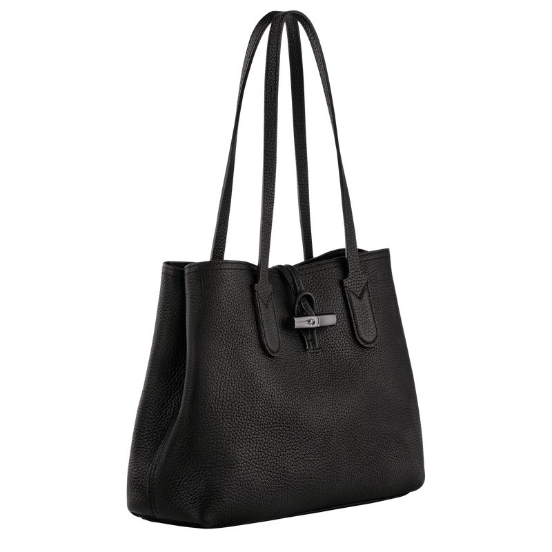 long champ Le Roseau Essential M Tote Leather Női Válltáskák Fekete | HUXY8861