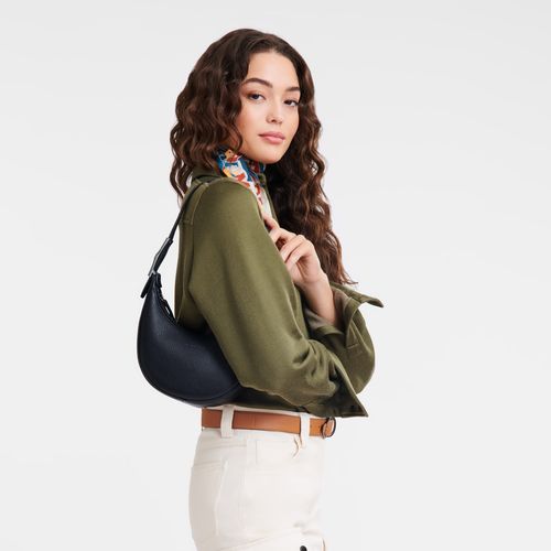 long champ Le Roseau Essential S Hobo Leather Női Válltáskák Fekete | HUHA8825