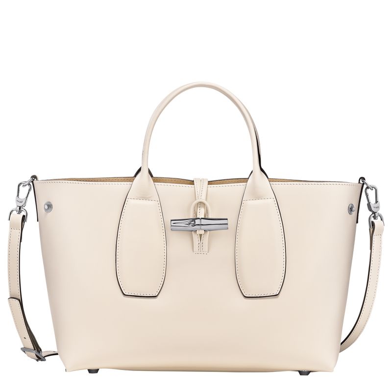 long champ Le Roseau M Leather Női Kézitáska Ecru | HUWN9154