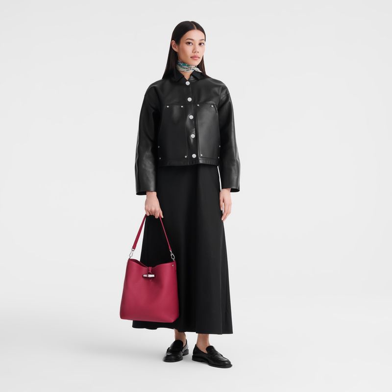 long champ Le Roseau M Shoulder Leather Női Válltáskák Beetroot | HUFD8854