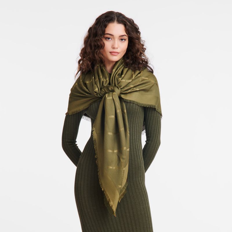 long champ Le Roseau Shawl Silk Blend Női Stoles Khaki | HUFD8074