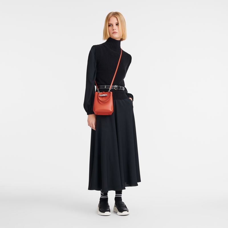 long champ Le Roseau XS Bucket Leather Női Crossbody Táska Paprika | HUWN8998