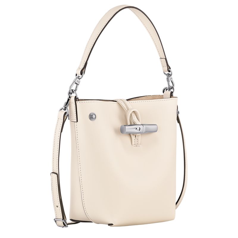 long champ Le Roseau XS Bucket Leather Női Crossbody Táska Ecru | HUQM8997