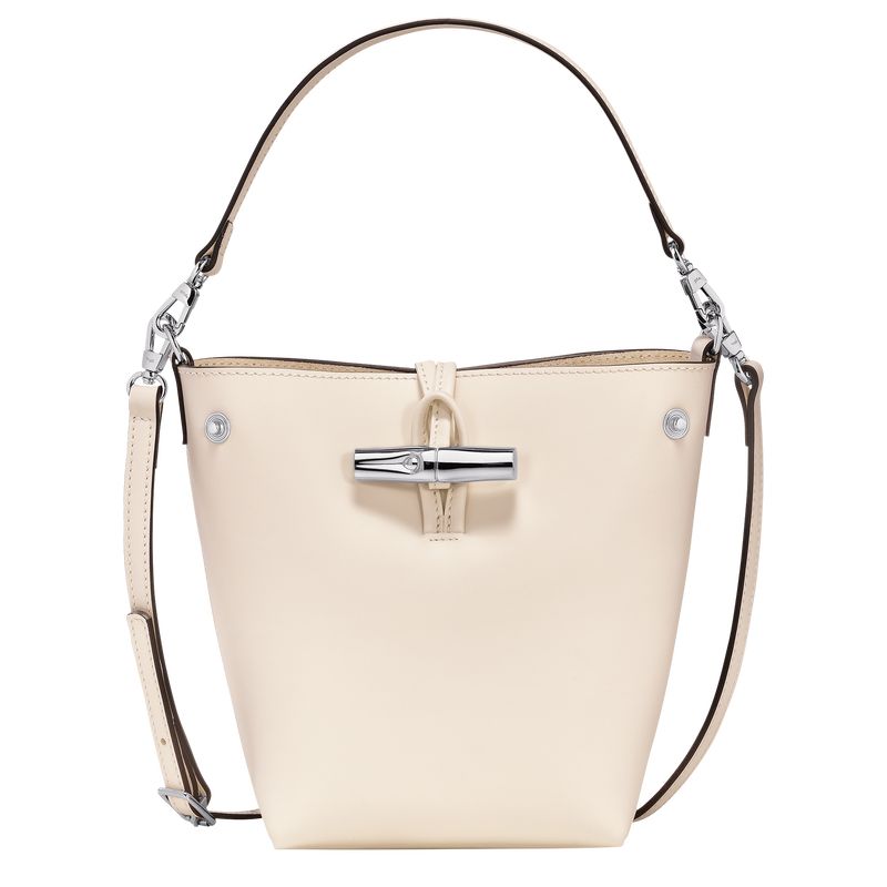 long champ Le Roseau XS Bucket Leather Női Crossbody Táska Ecru | HUQM8997