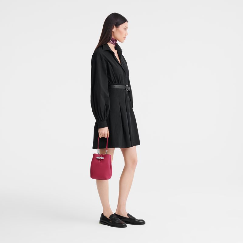 long champ Le Roseau XS Bucket Leather Női Crossbody Táska Beetroot | HULI8963