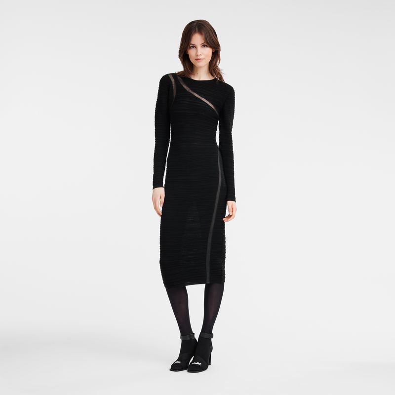 long champ Long Knit Női Ruha Fekete | HUIL7845